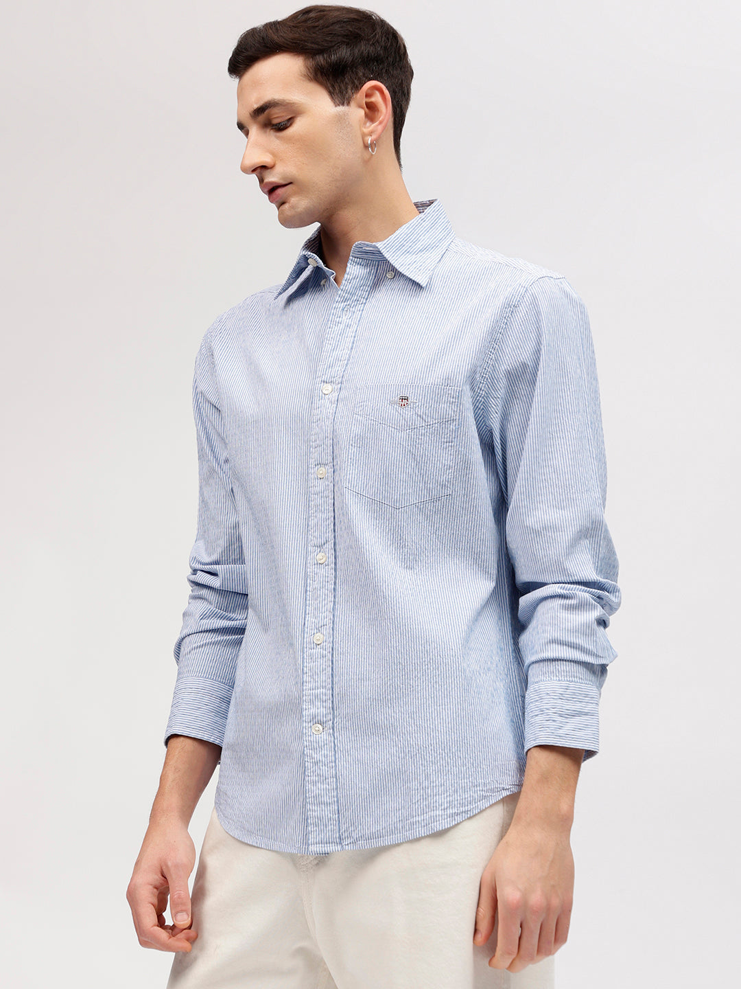 Gant Men Blue Striped Button-down Collar Full Sleeves Shirt