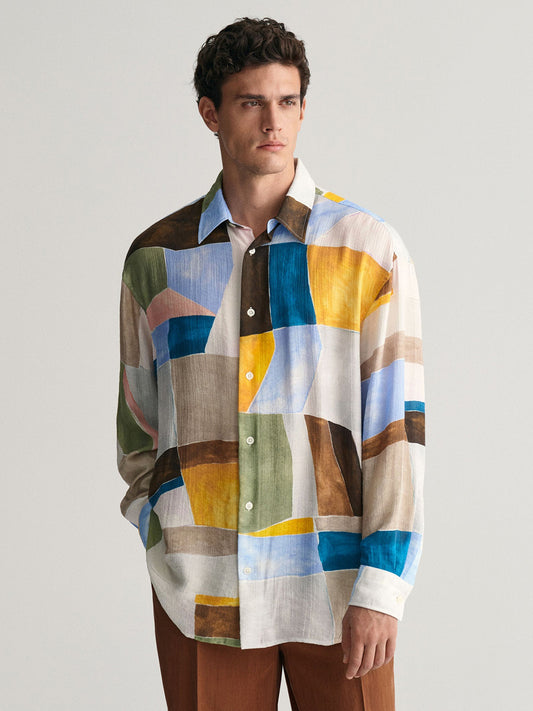 Gant Men Multi Colour-Blocked Spread Collar Full Sleeves Shirt