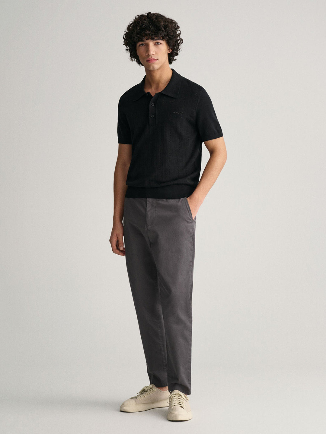 Gant Men Black Solid Polo Collar Short Sleeves T-Shirt