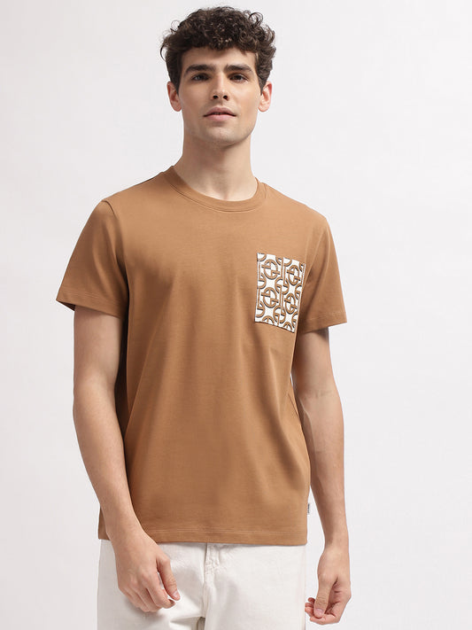 Gant Men Brown Solid Round Neck Short Sleeves T-Shirt