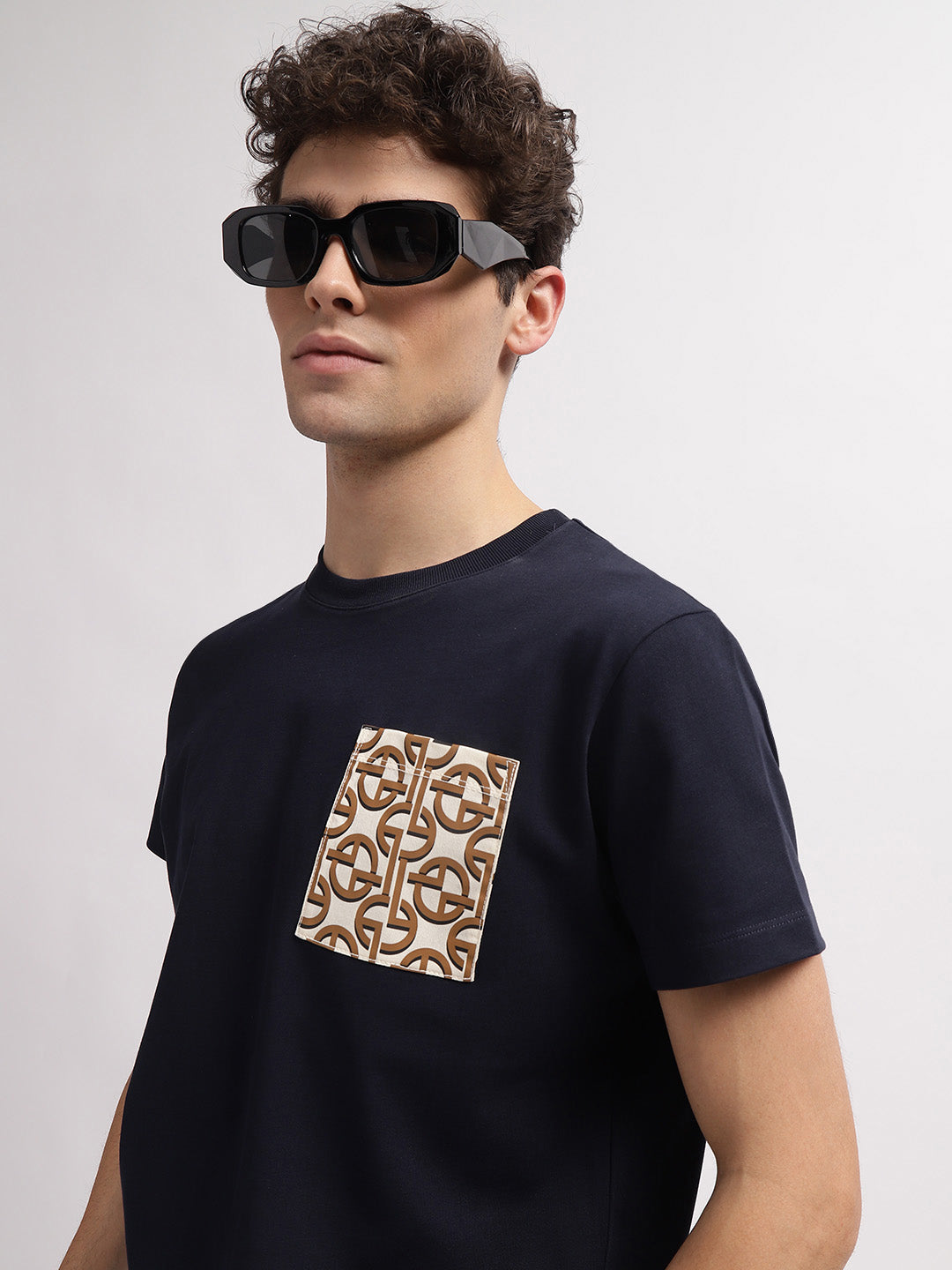 Gant Men Blue Solid Round Neck Short Sleeves T-Shirt