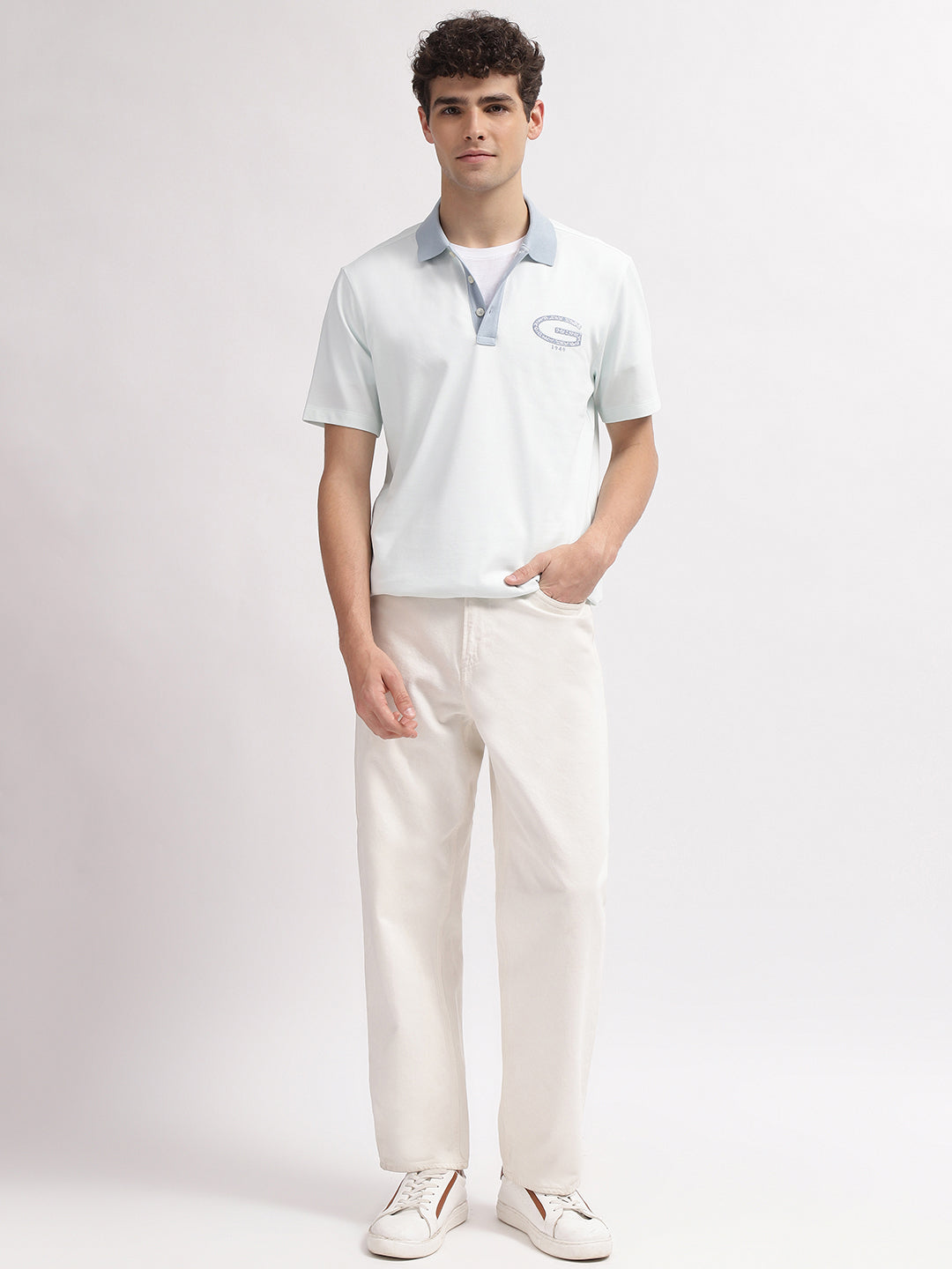 Gant Men Turquoise Blue Solid Polo Collar Short Sleeves T-Shirt