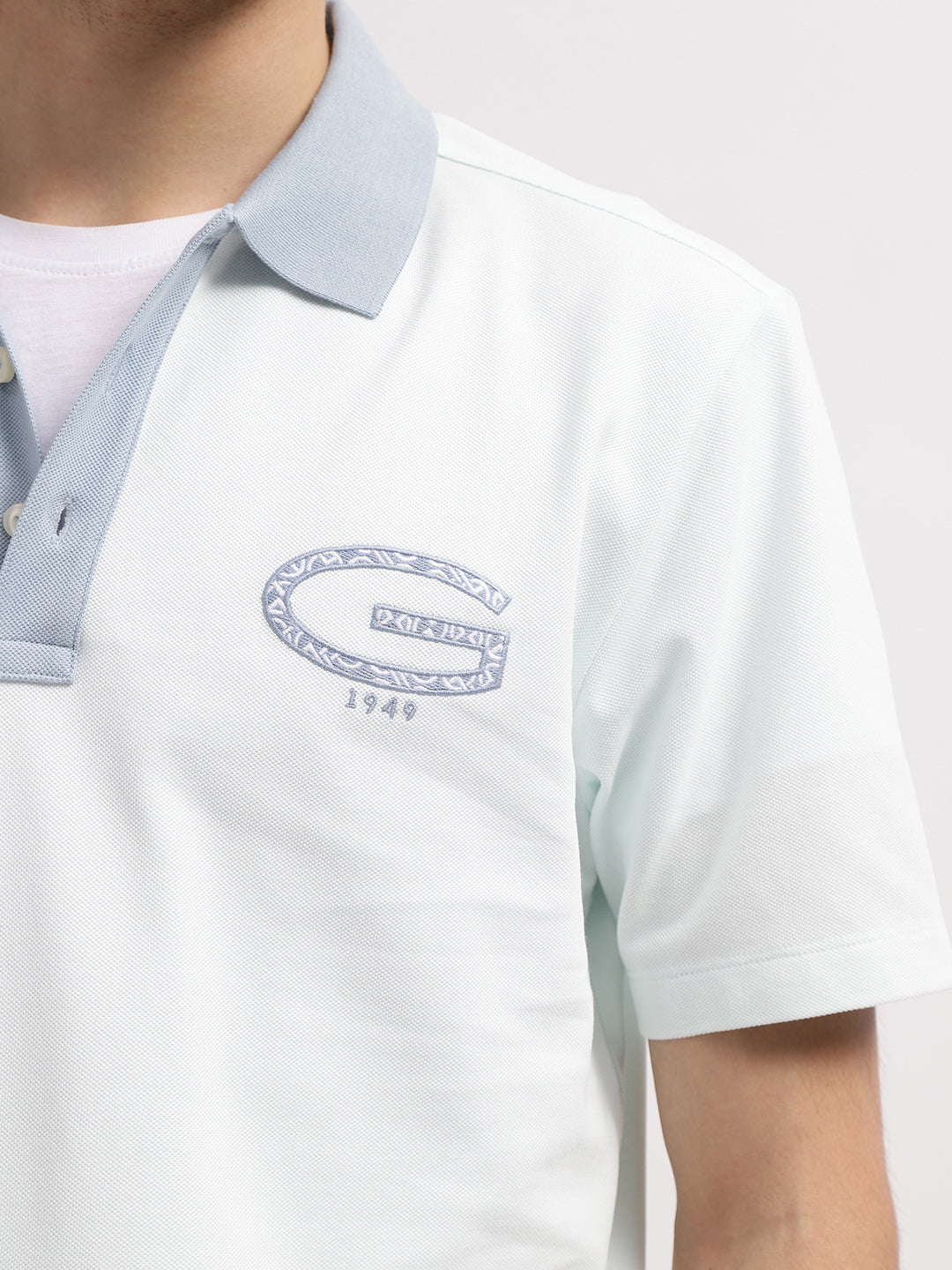 Gant Men Turquoise Blue Solid Polo Collar Short Sleeves T-Shirt