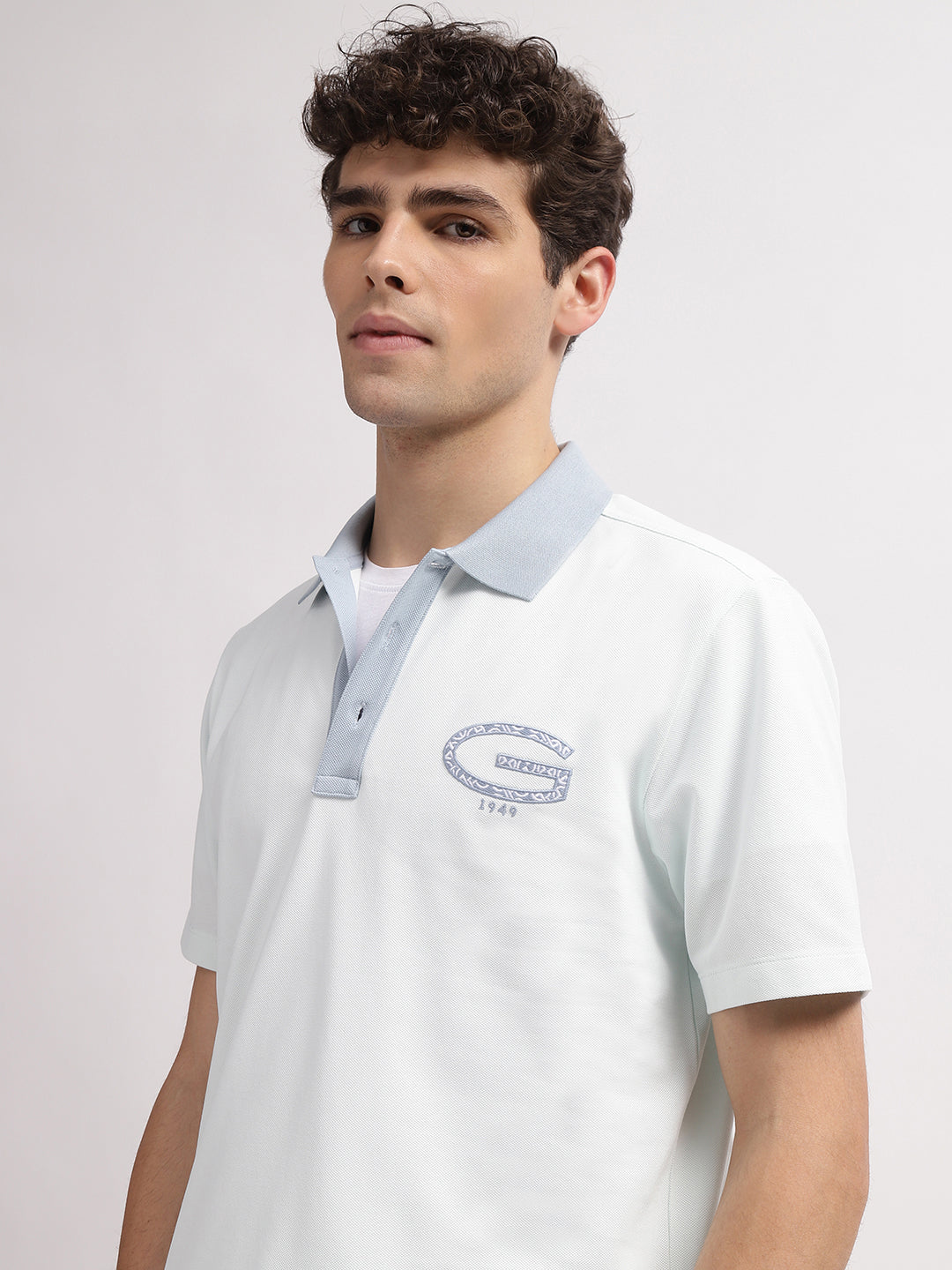 Gant Men Turquoise Blue Solid Polo Collar Short Sleeves T-Shirt