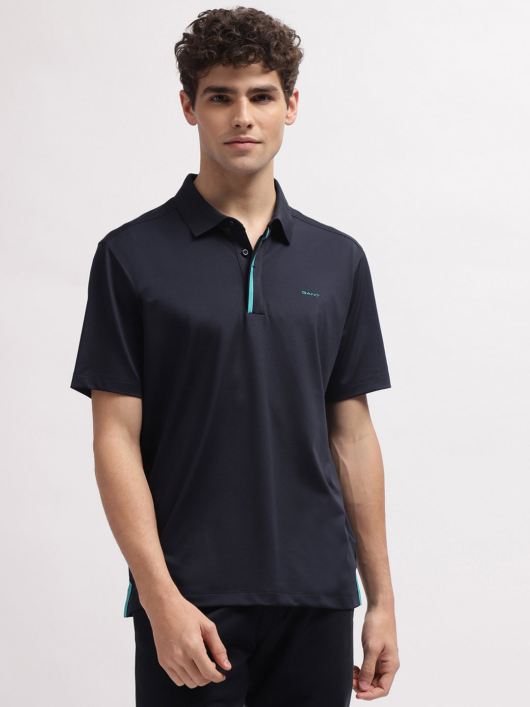 Gant Men Blue Solid Polo Collar Short Sleeves T-Shirt