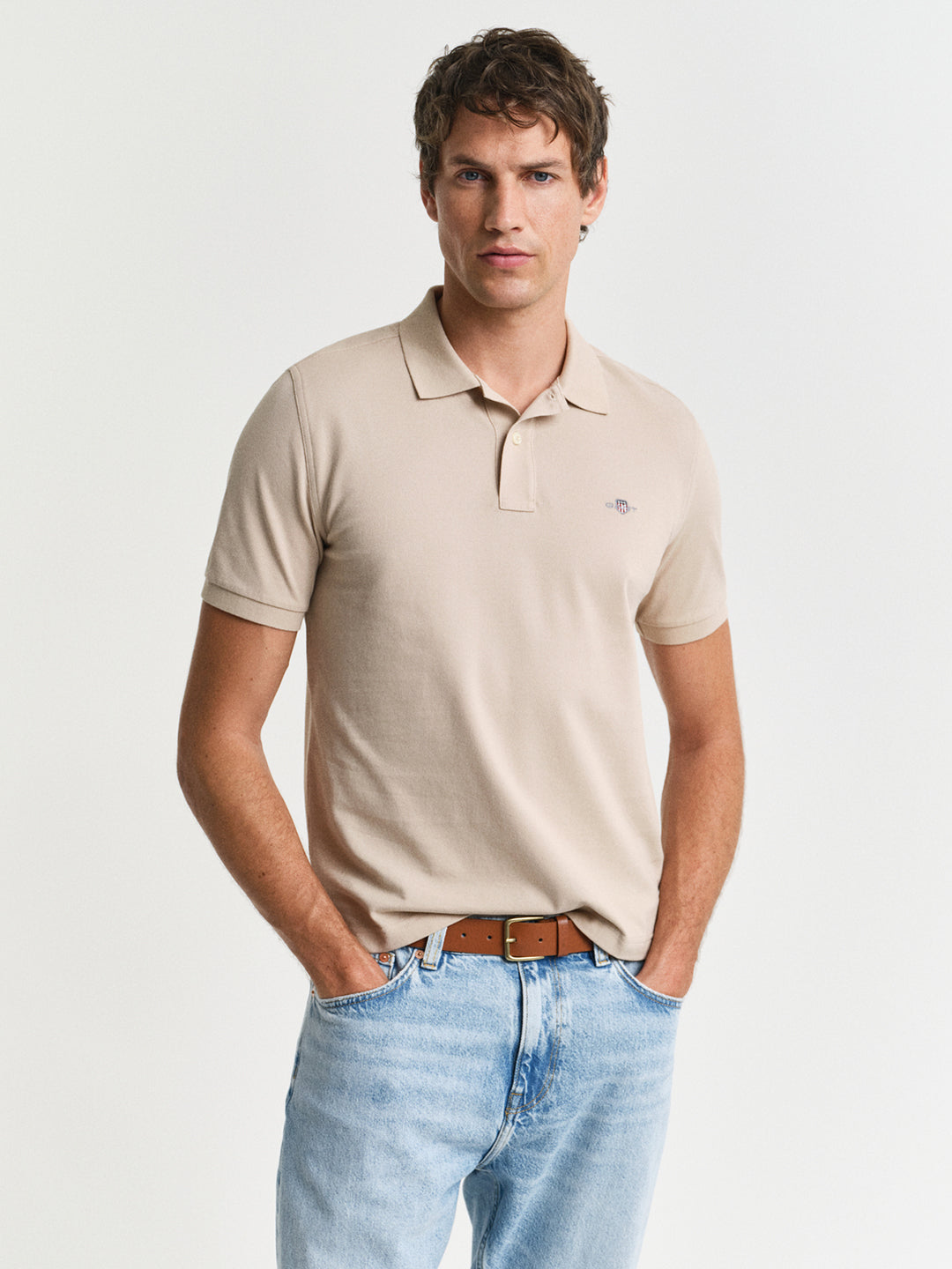 Gant Men Beige Solid Short Sleeves Polo Tshirt