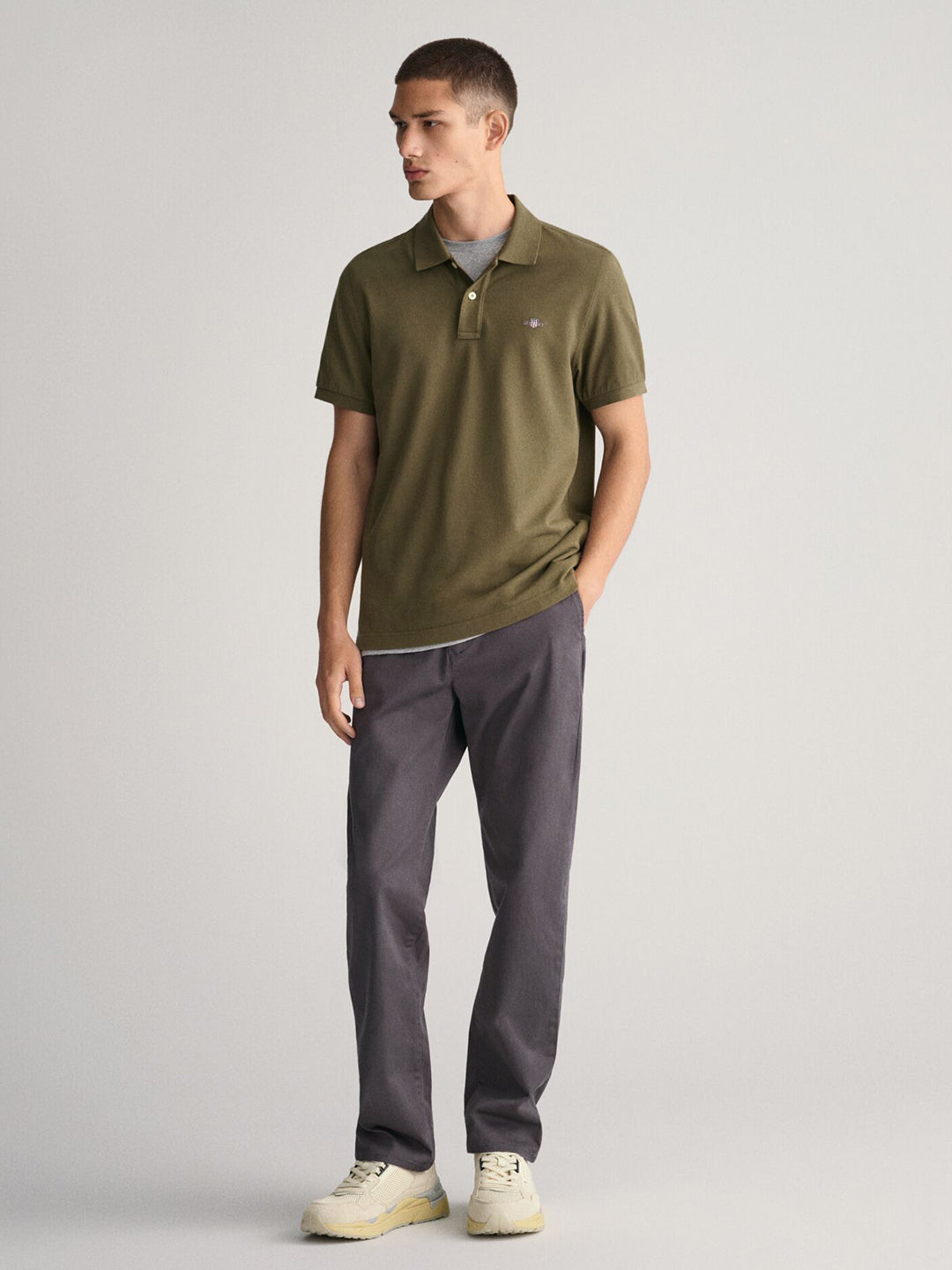 Gant Men Green Solid Collared Short Sleeves Polo Tshirt