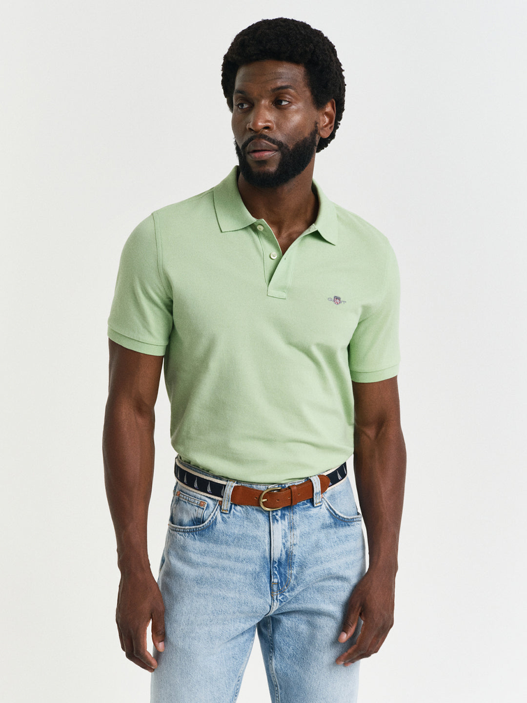 Shop Gant Men Green Solid Short Sleeves Polo T-Shirt Online