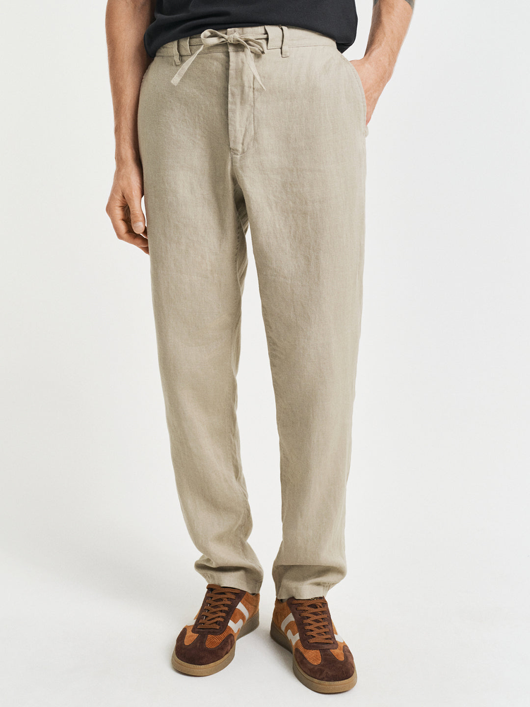 Shop Gant Men Beige Solid Relaxed Fit Flat-Front Chinos Online