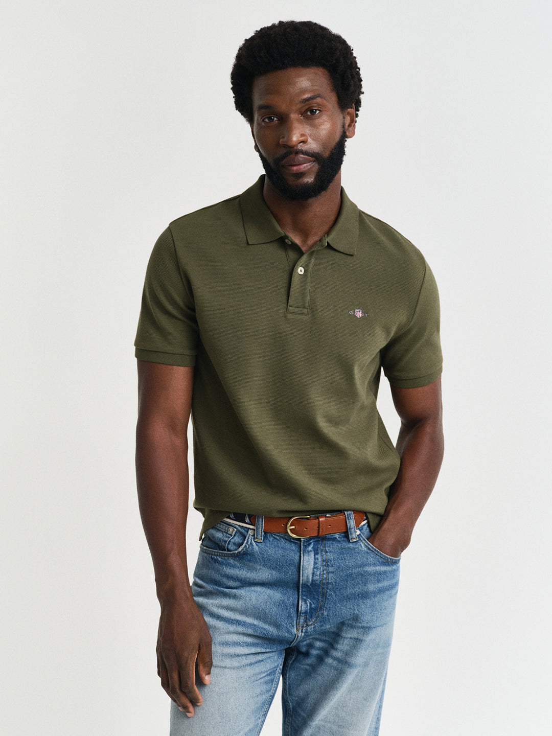 Shop Gant Men Green Solid Short Sleeves Polo T-Shirt Online