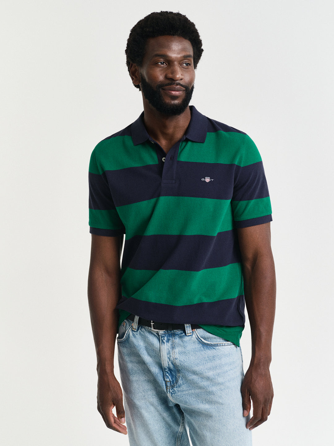 Gant Men Green Striped Collared Short Sleeves Polo Tshirt