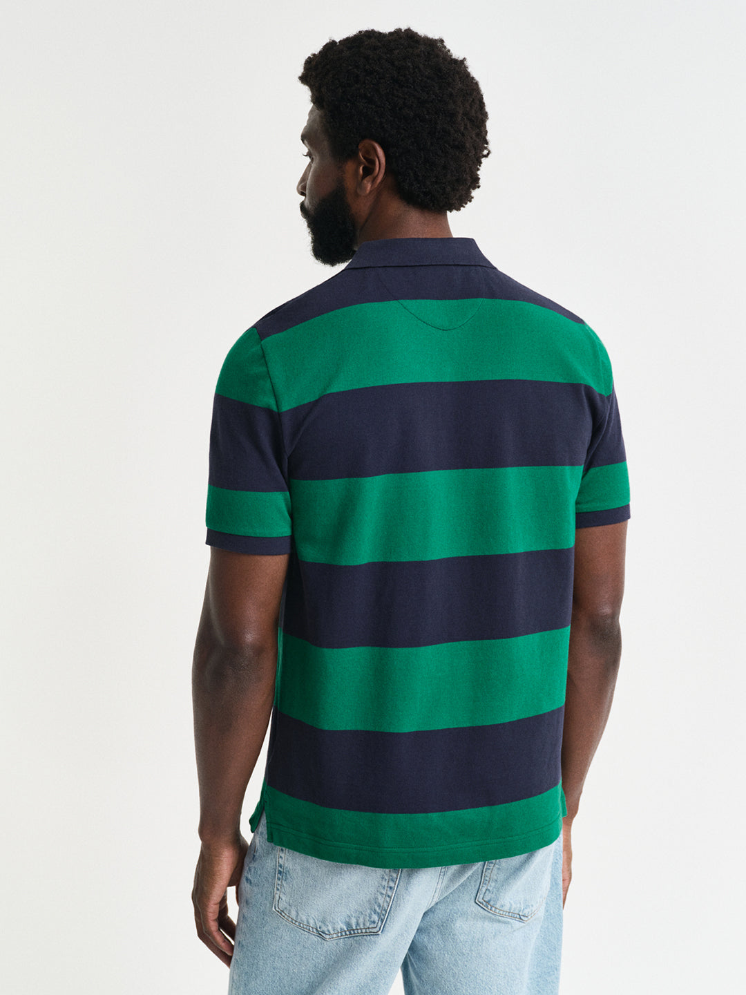 Gant Men Green Striped Collared Short Sleeves Polo Tshirt