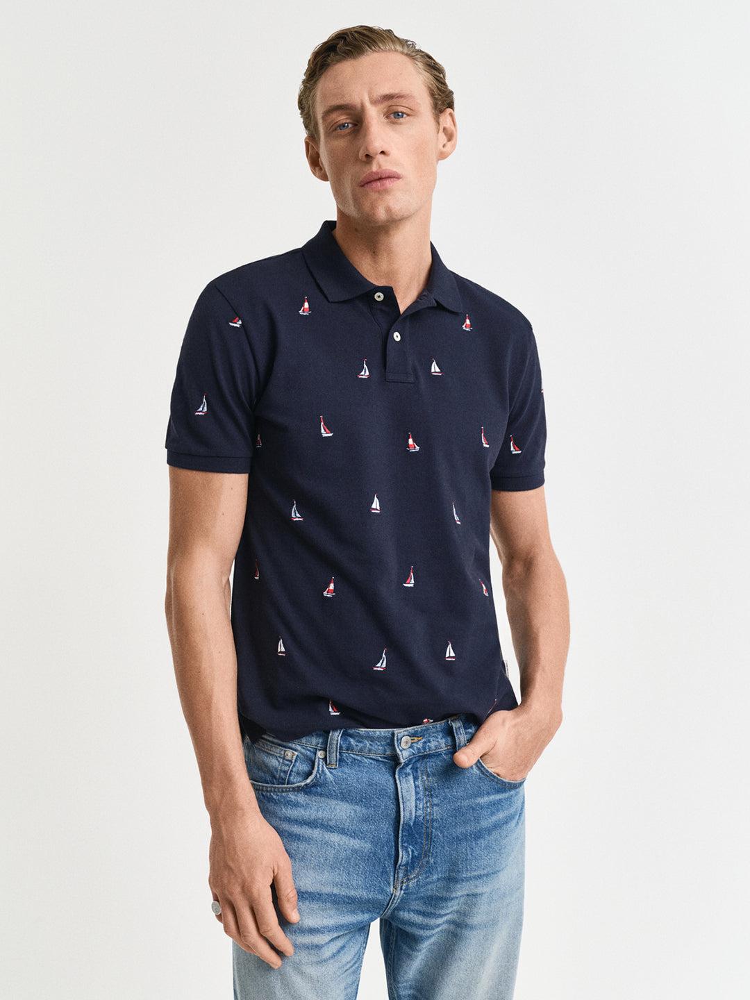 Gant Men Blue Polo Collar Short Sleeves Tshirt