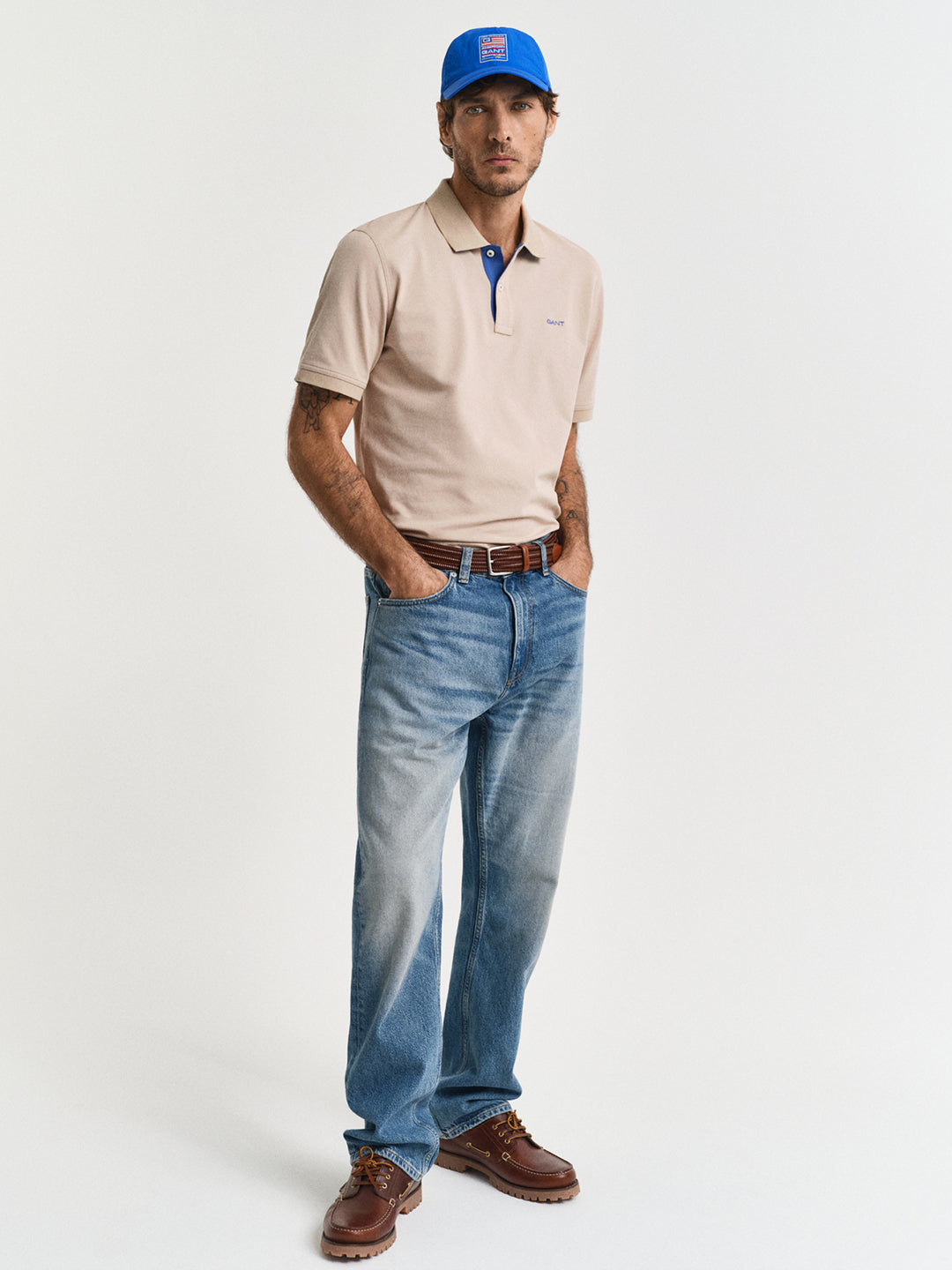 Gant Men Beige Polo Collar Short Sleeves Tshirt