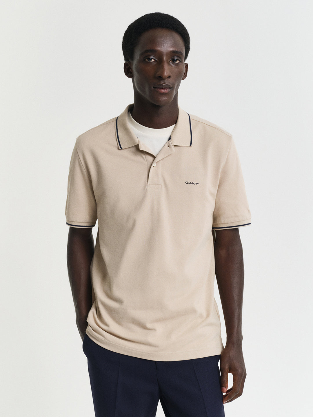 Gant Men Beige Solid Short Sleeves Polo Tshirt