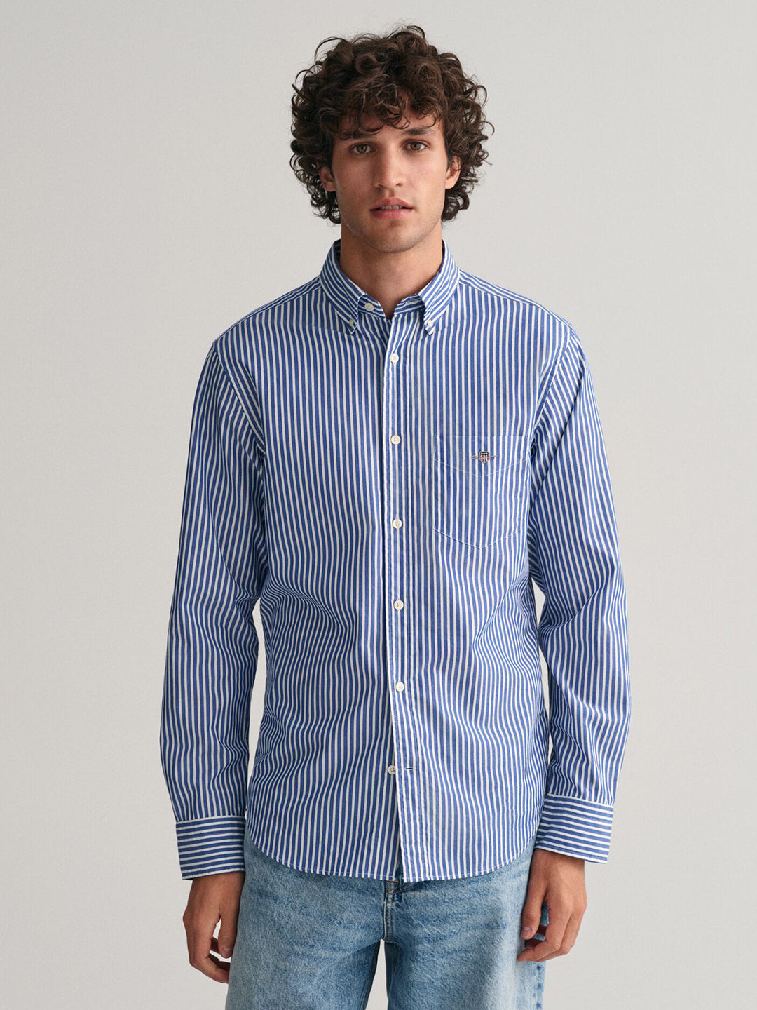 Gant Men Blue Striped Button-Down Collar Full Sleeves Shirt