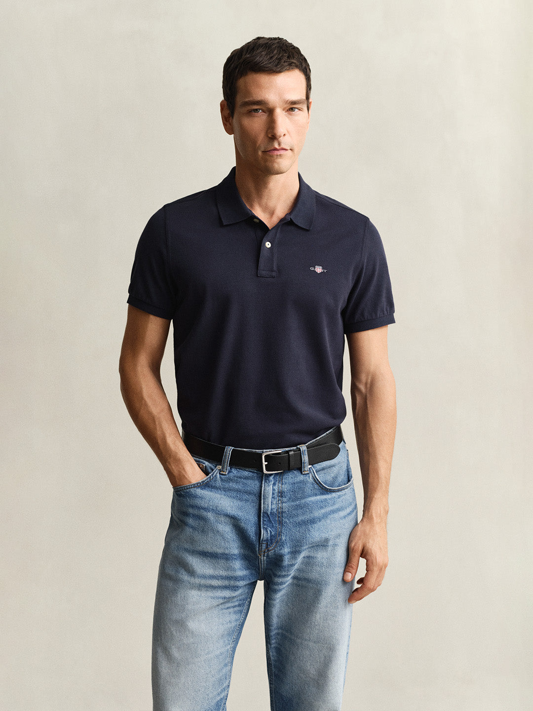 Gant Men Navy Blue Shield Pique Polo T-Shirt