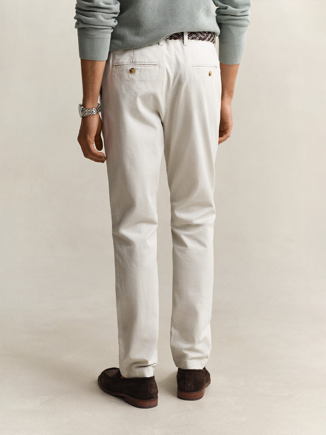 Gant Men Off White Solid Stretchable Slim Fit Trouser