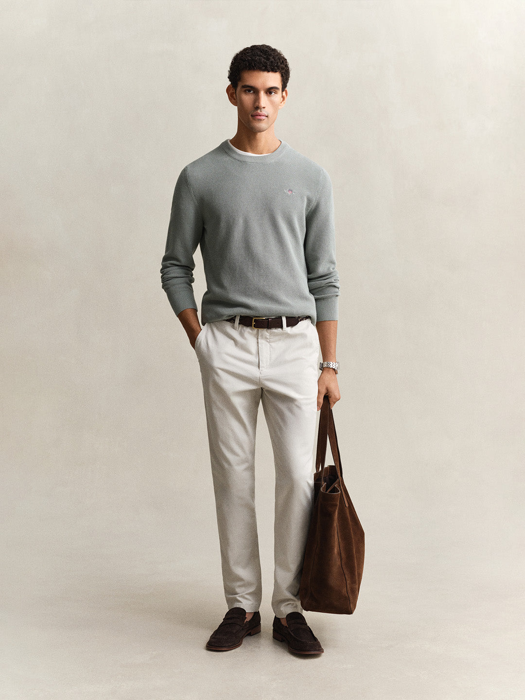 Gant Men Off White Solid Stretchable Slim Fit Trouser