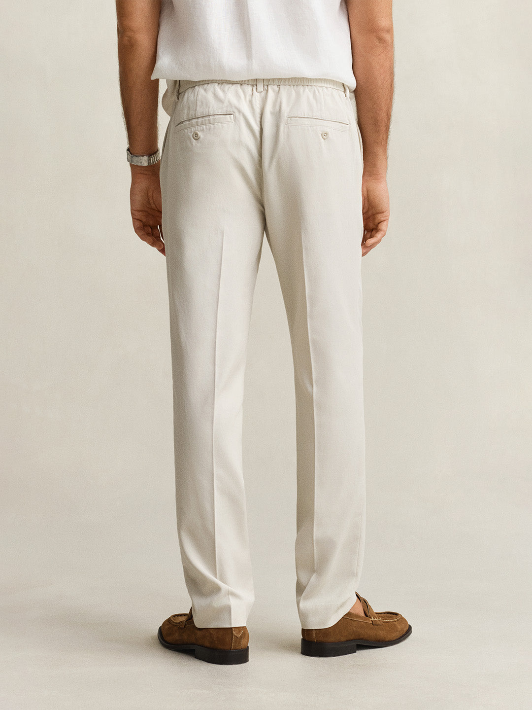 Gant Men Off White Solid Slim Fit Trouser