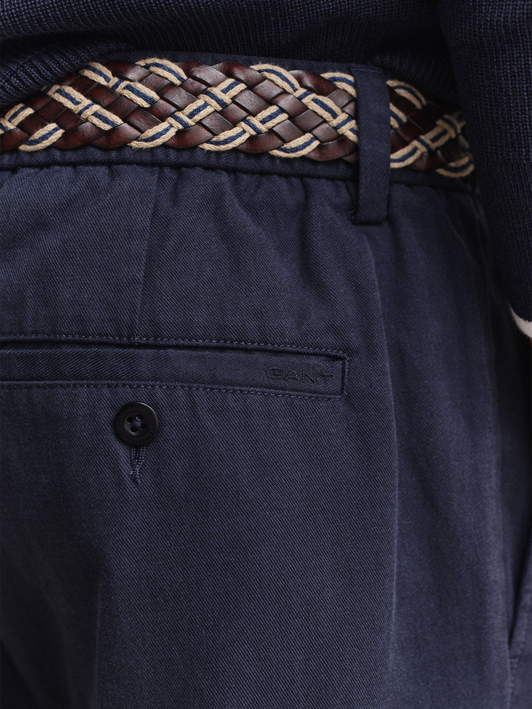 Gant Men Navy Blue Solid Slim Fit Trouser