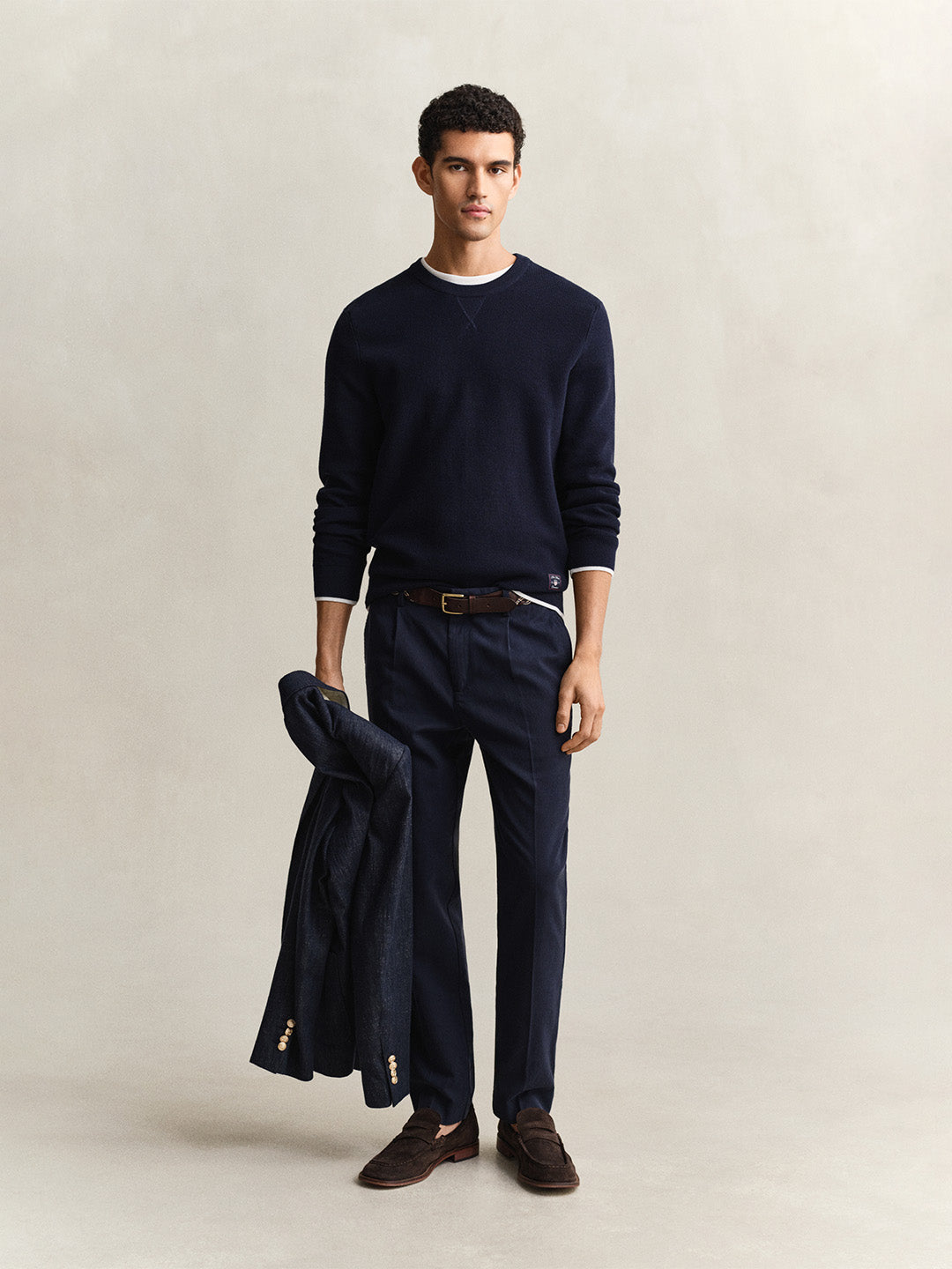 Gant Men Navy Blue Solid Slim Fit Trouser