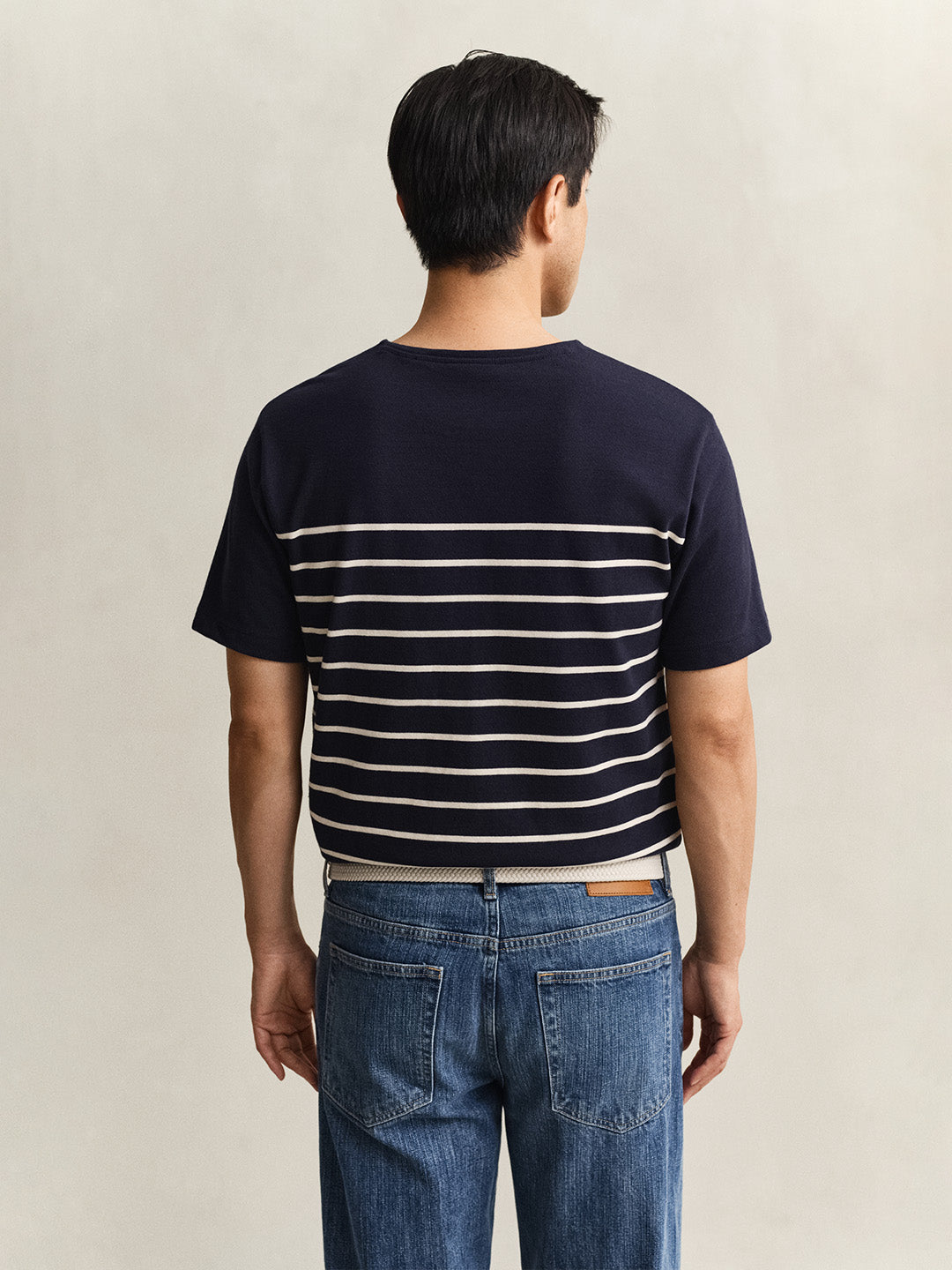 GANT Men Navy Blue Striped Pure Cotton T-Shirt