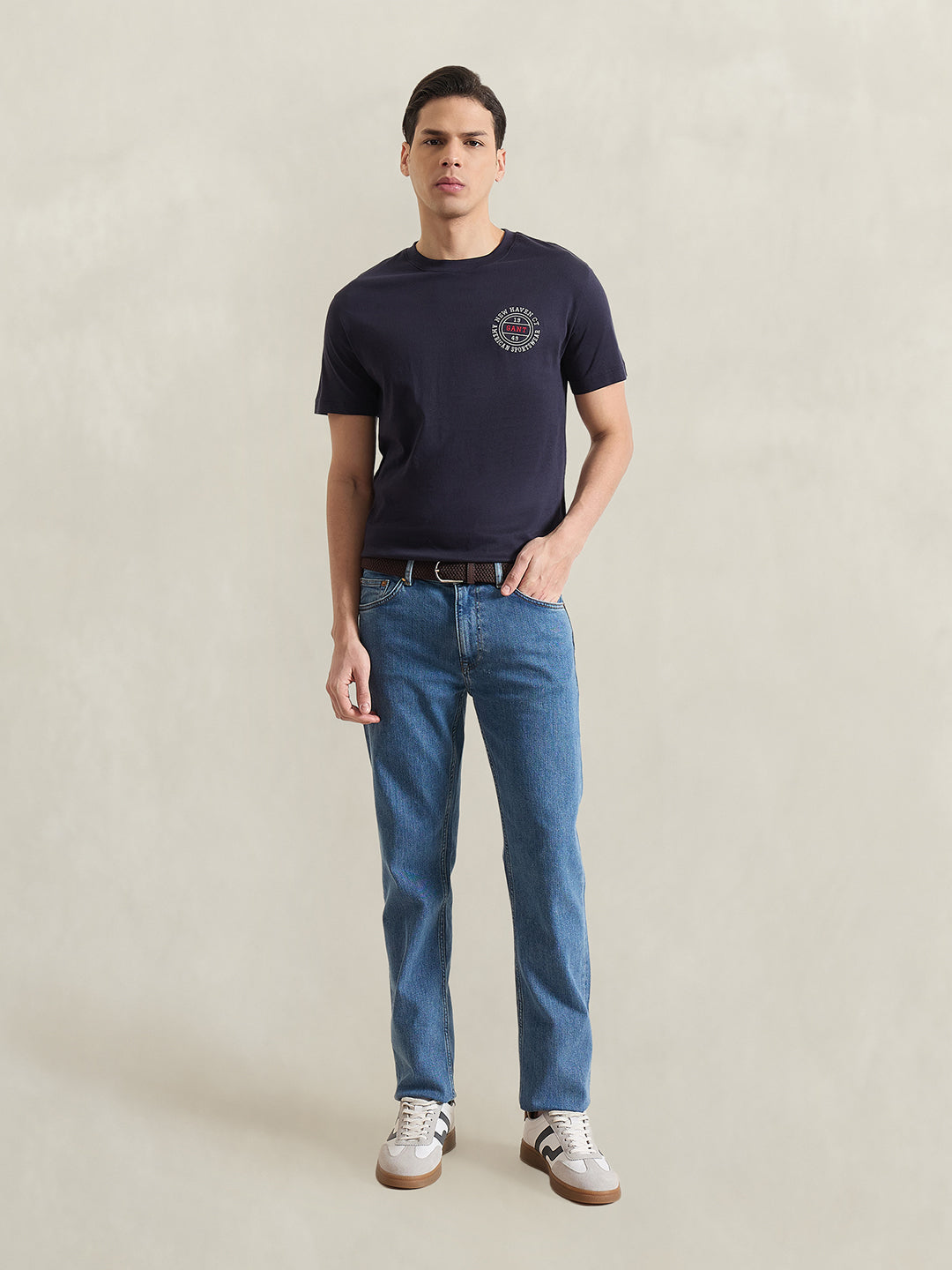 GANT Men Navy Blue Solid T-Shirt