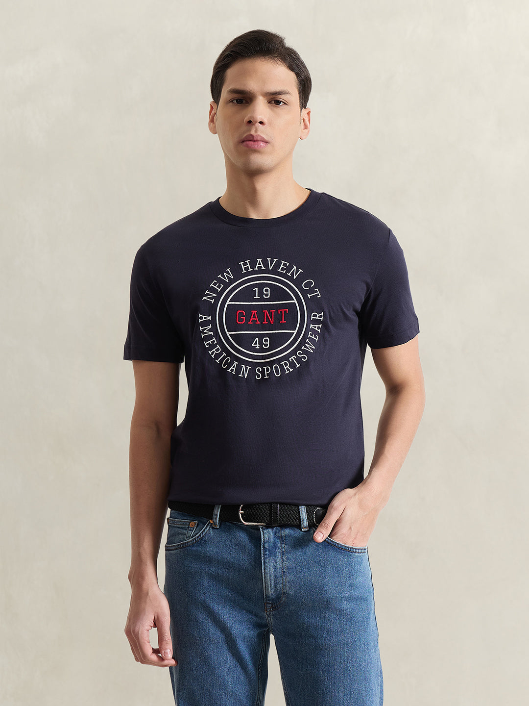GANT Men Navy Blue Printed T-Shirt