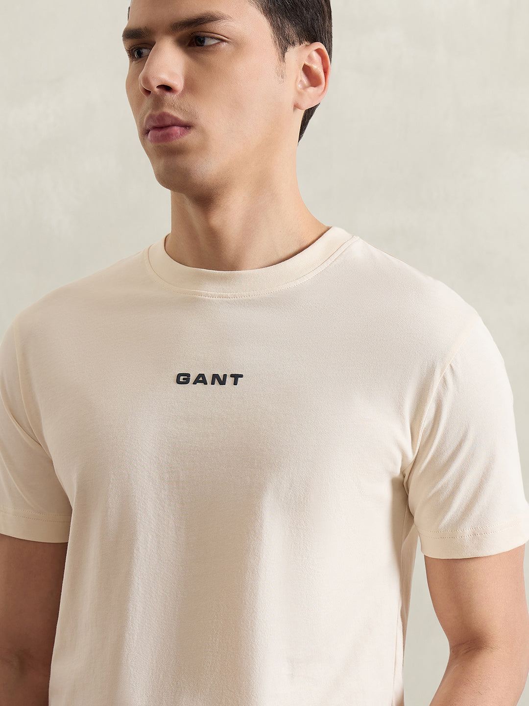 GANT Men Cream Solid T-Shirt
