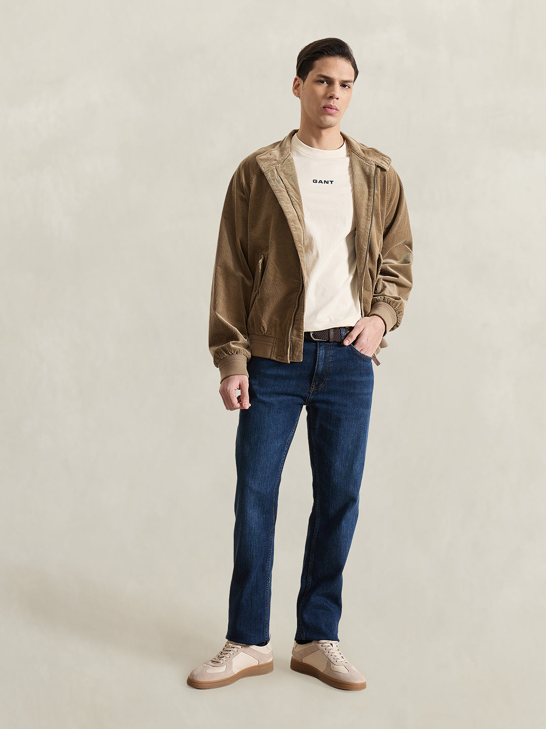 GANT Men Cream Solid T-Shirt