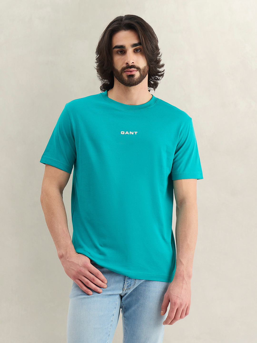 Gant Men Solid Turquoise T-Shirt