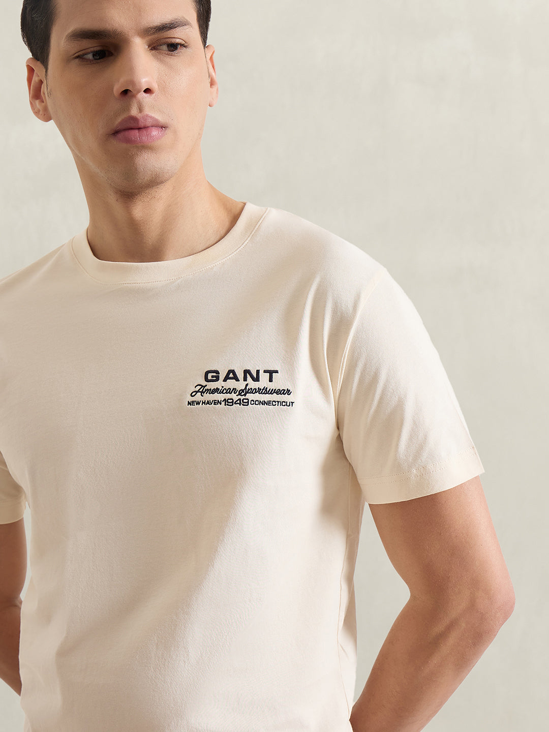 GANT Men Cream Solid T-Shirt