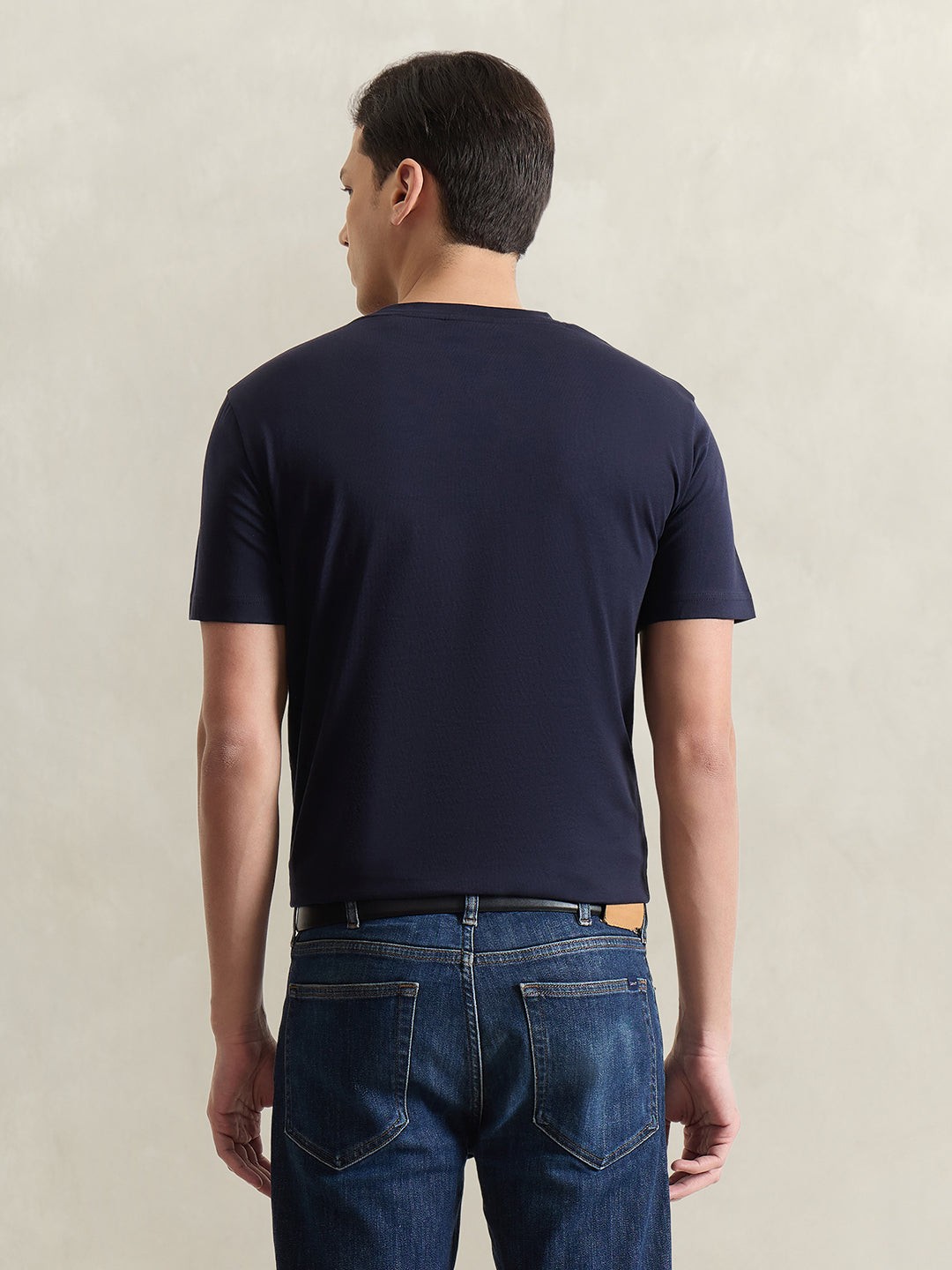 GANT Men Navy Blue Solid T-Shirt