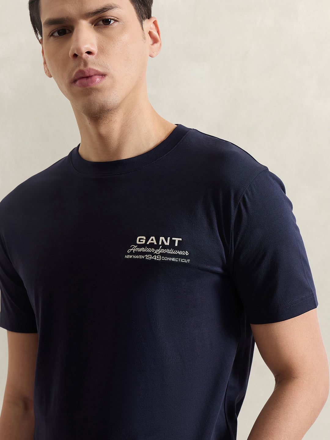 GANT Men Navy Blue Solid T-Shirt