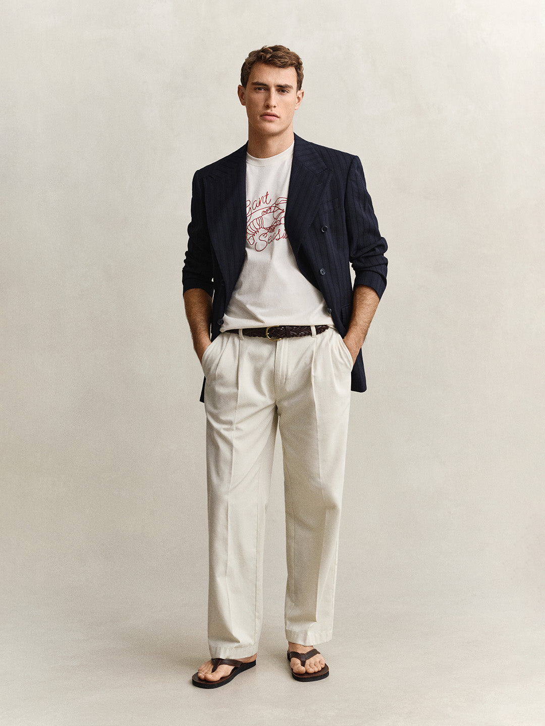 GANT Men Cream Printed Cotton T-Shirt