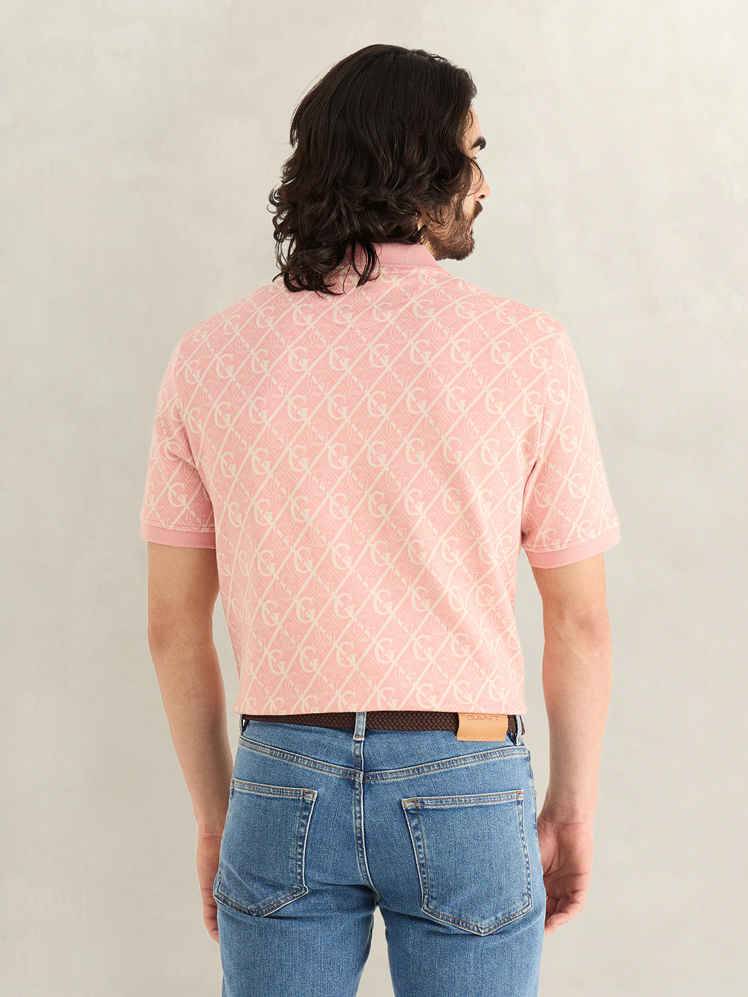 Gant Men Pink Monogram Regular Fit Polo T-Shirt