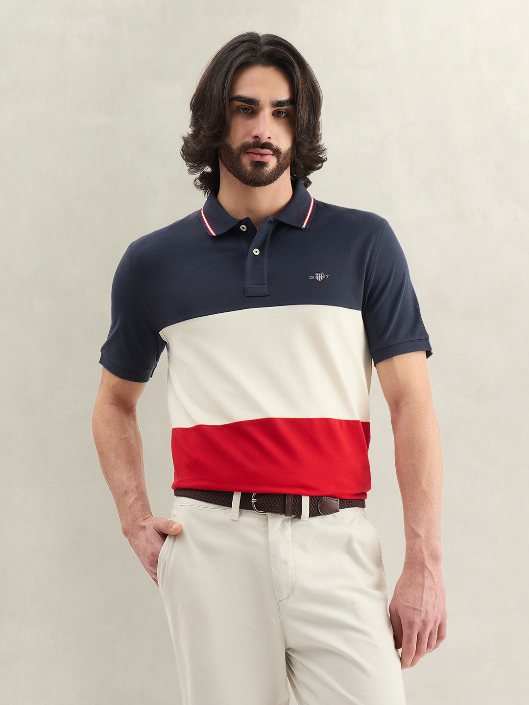 Gant Men Colourblocked Multicolor Polo T-Shirt