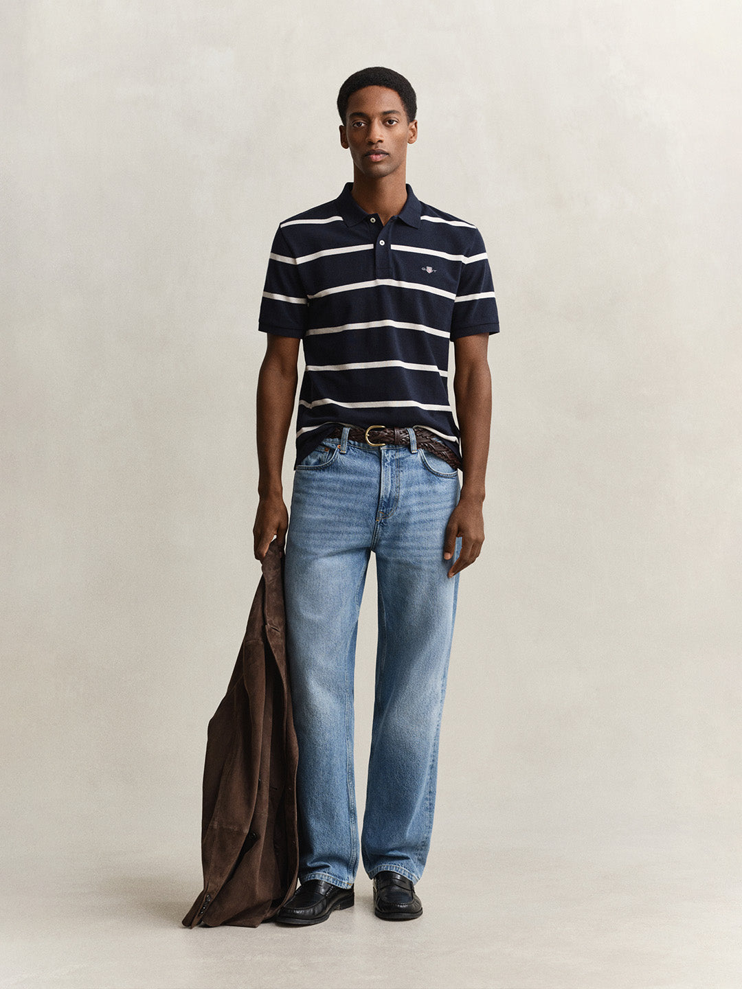 Gant Men Navy Blue Striped Regular Fit Polo T-Shirt