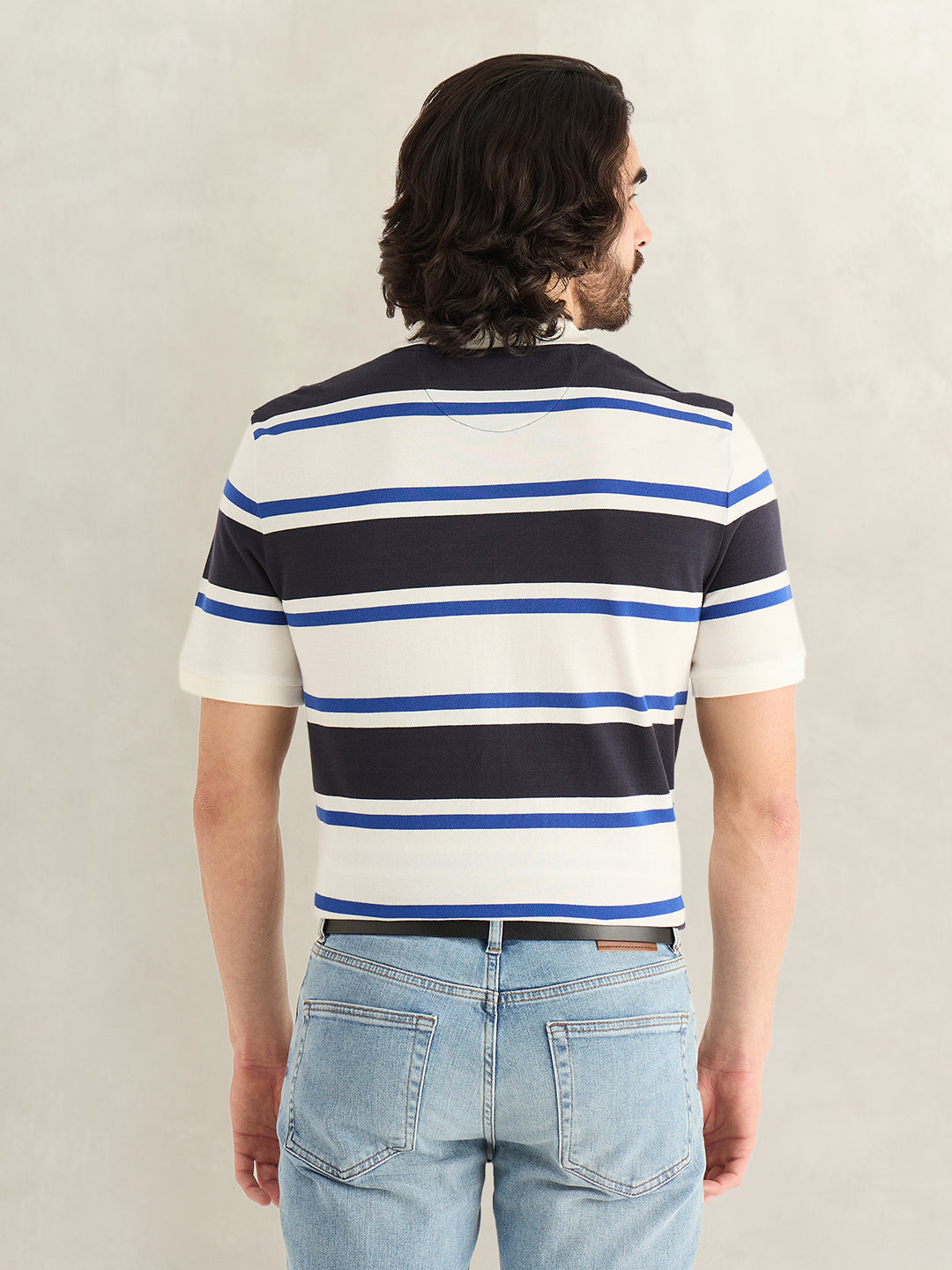Gant Men Blue Striped Regular Fit Polo T-Shirt