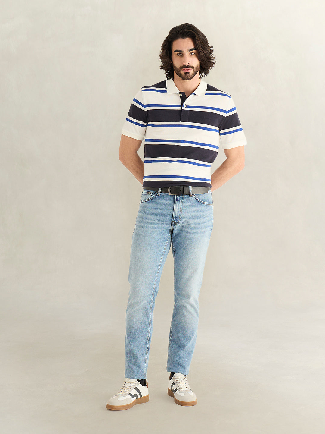 Gant Men Blue Striped Regular Fit Polo T-Shirt
