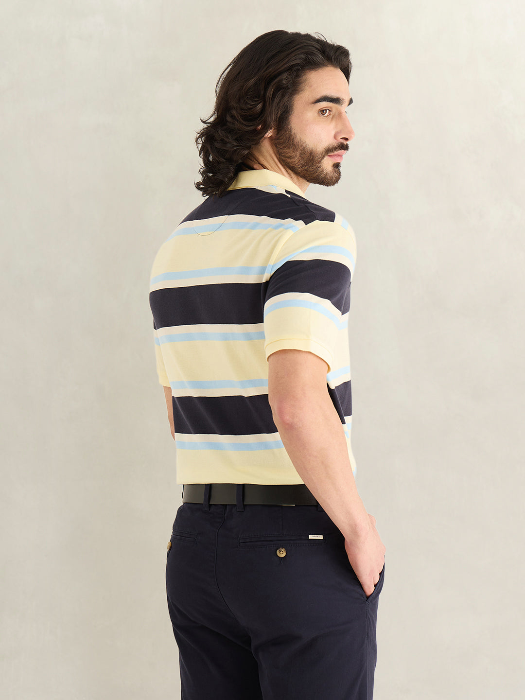 Gant Men Yellow Striped Regular Fit Polo T-Shirt