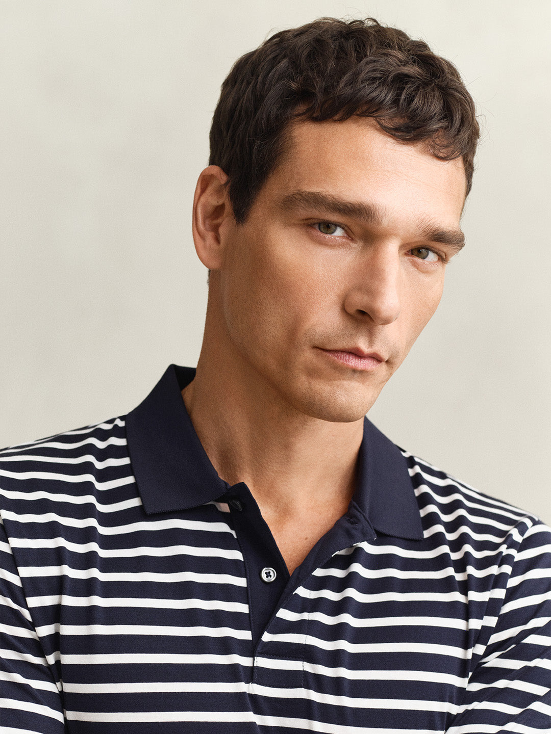 GANT Men Navy Blue Pima Striped Cotton Polo T-Shirt
