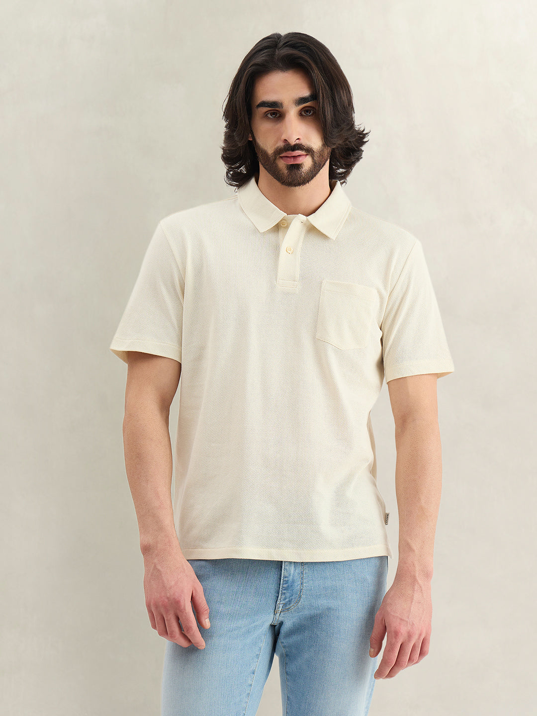 Gant Men Solid Cream Polo T-Shirt