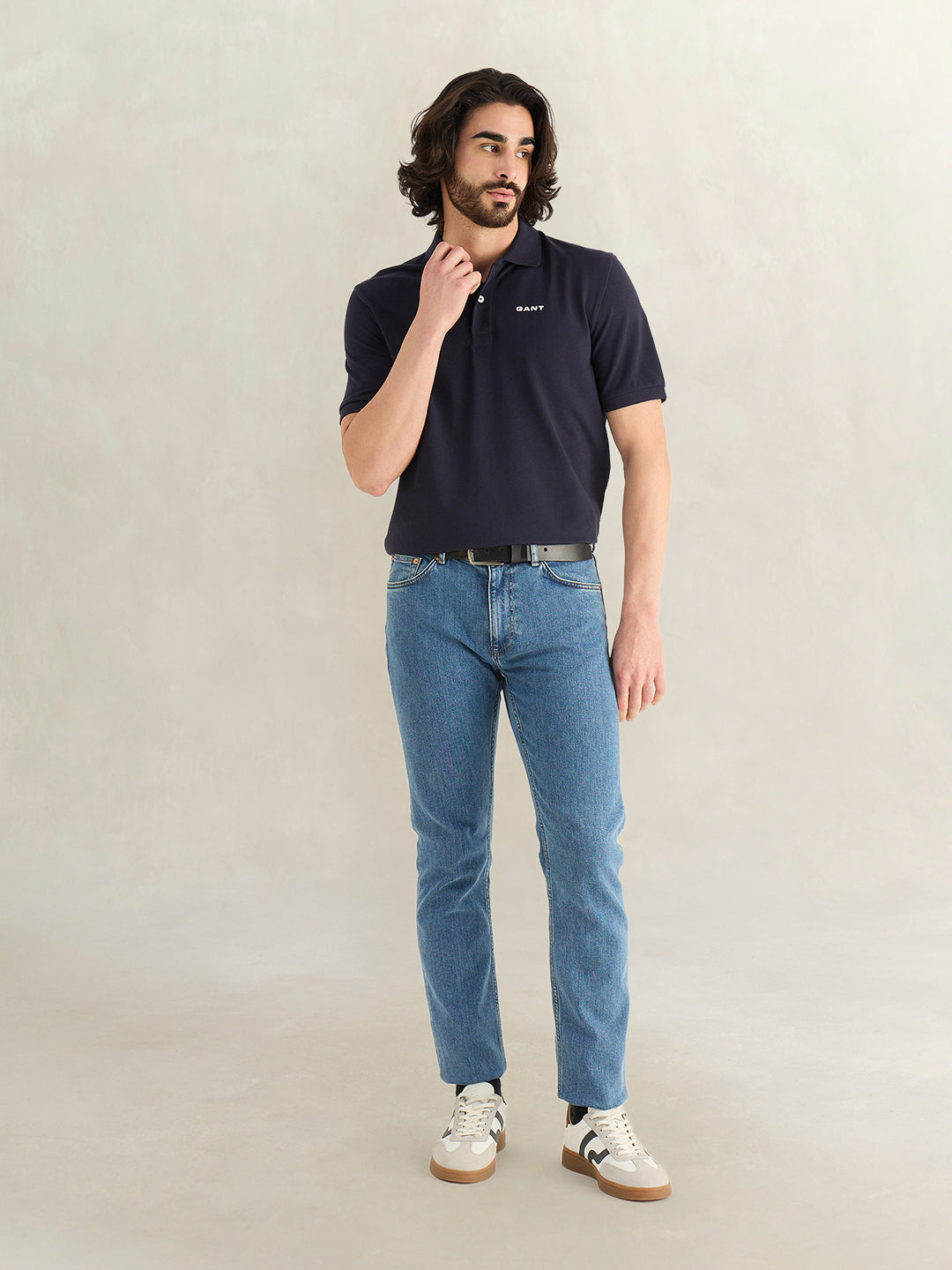 Gant Men Navy Blue Solid Regular Fit Pure Cotton Polo T-Shirt
