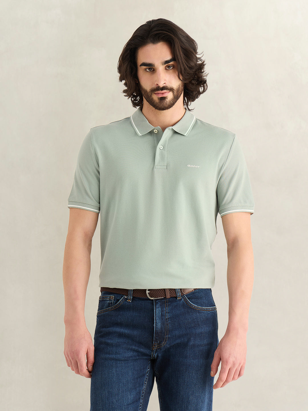 Gant Men Grey Solid Regular Fit Pique Polo T-Shirt