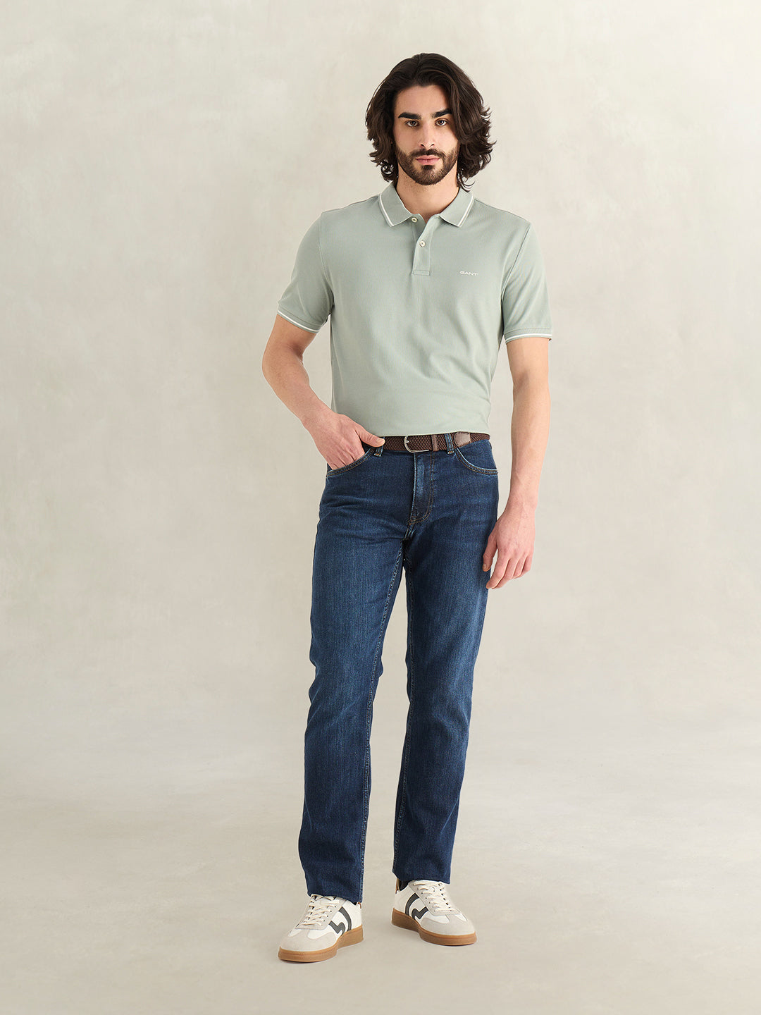 Gant Men Grey Solid Regular Fit Pique Polo T-Shirt