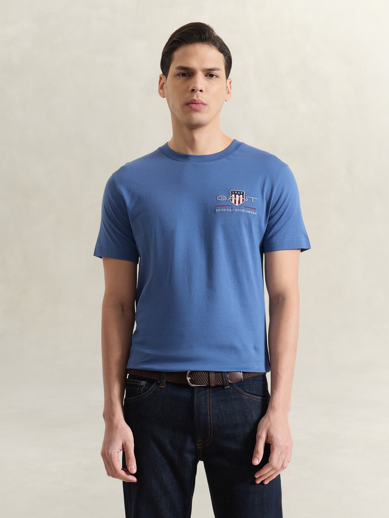 GANT Men Blue Solid T-Shirt