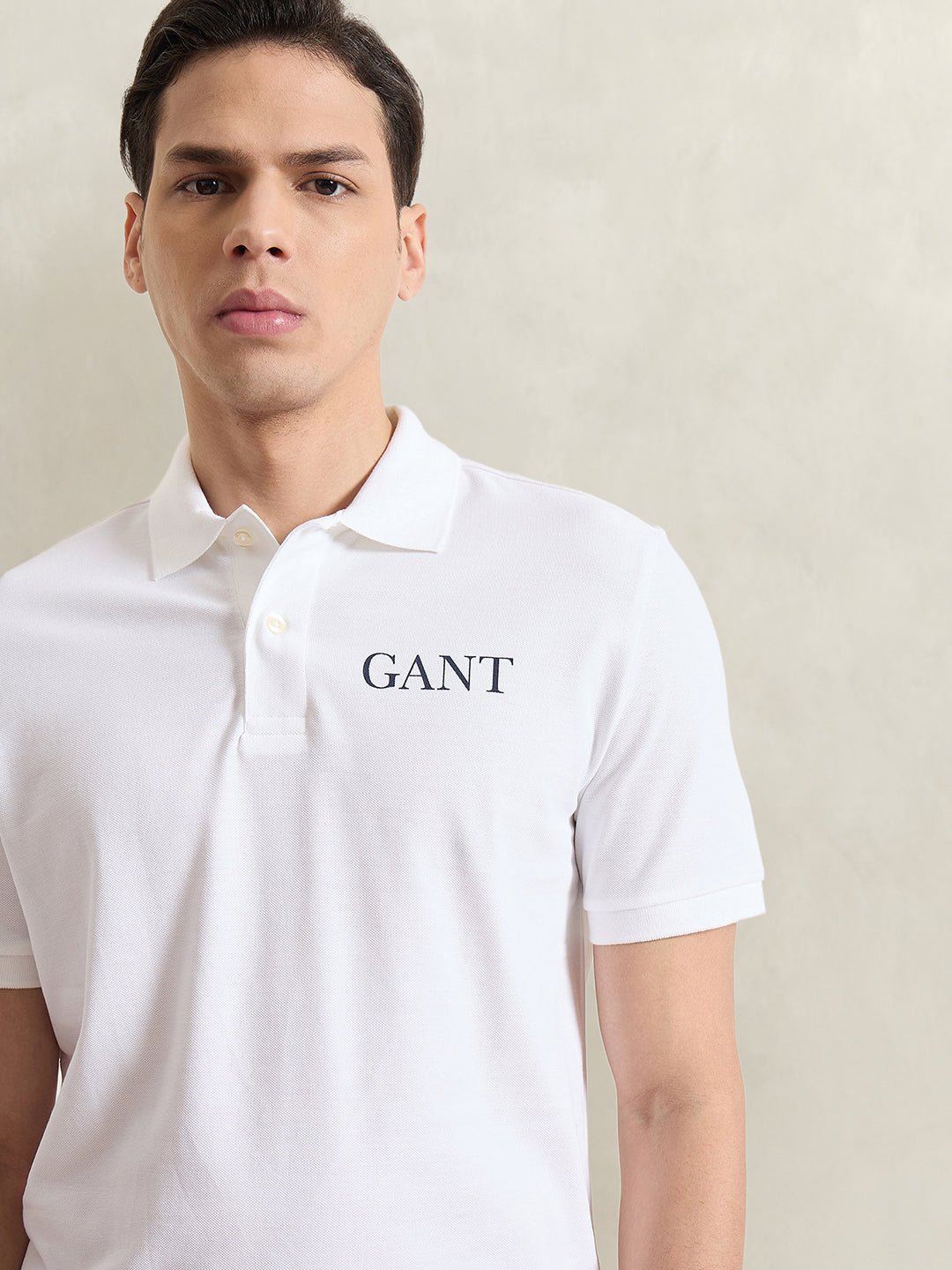 GANT Men White Solid Polo T-Shirt