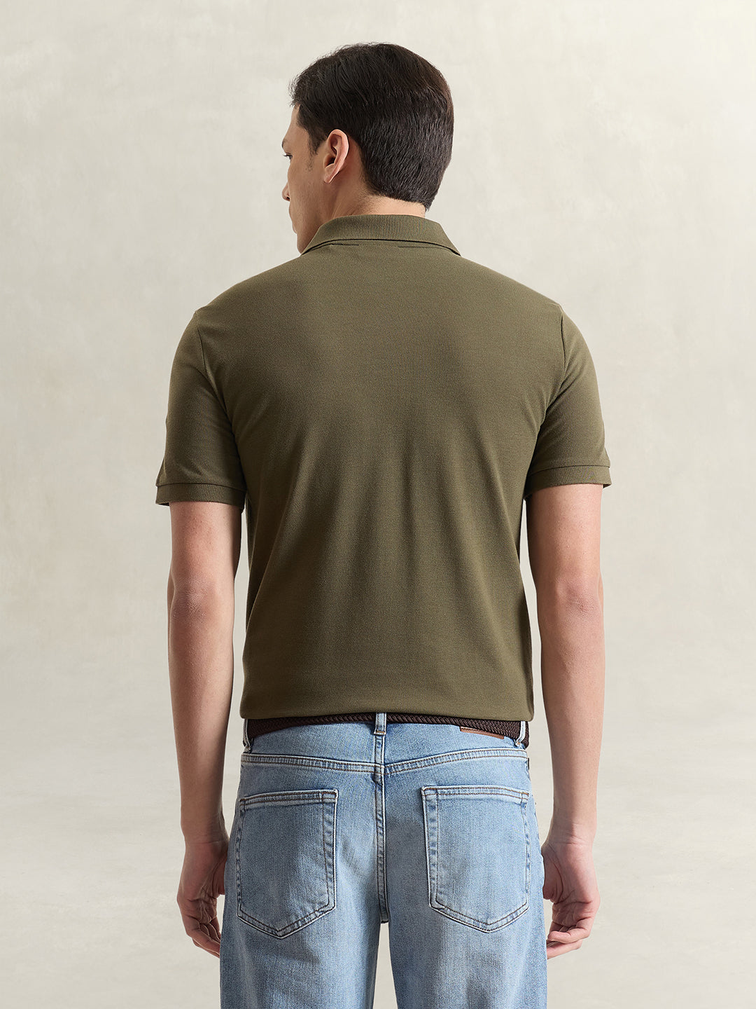 GANT Men Olive Green Solid Polo T-Shirt